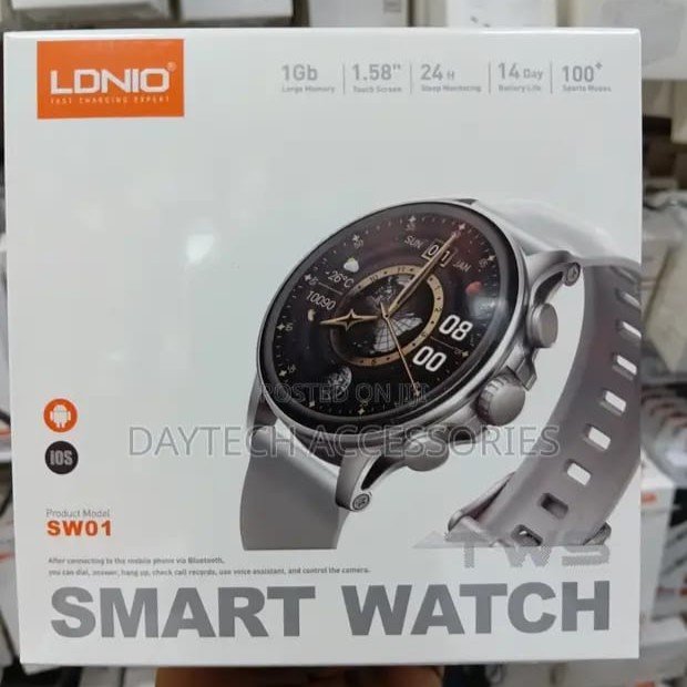 LDNIO SW01 Smart Watch | 1.58" Round Touch Screen | 1GB Memory | Bluetooth Calling | 24H Sleep Monitoring | 100+ Sports Modes | 14 Day Battery | For Android & iOS